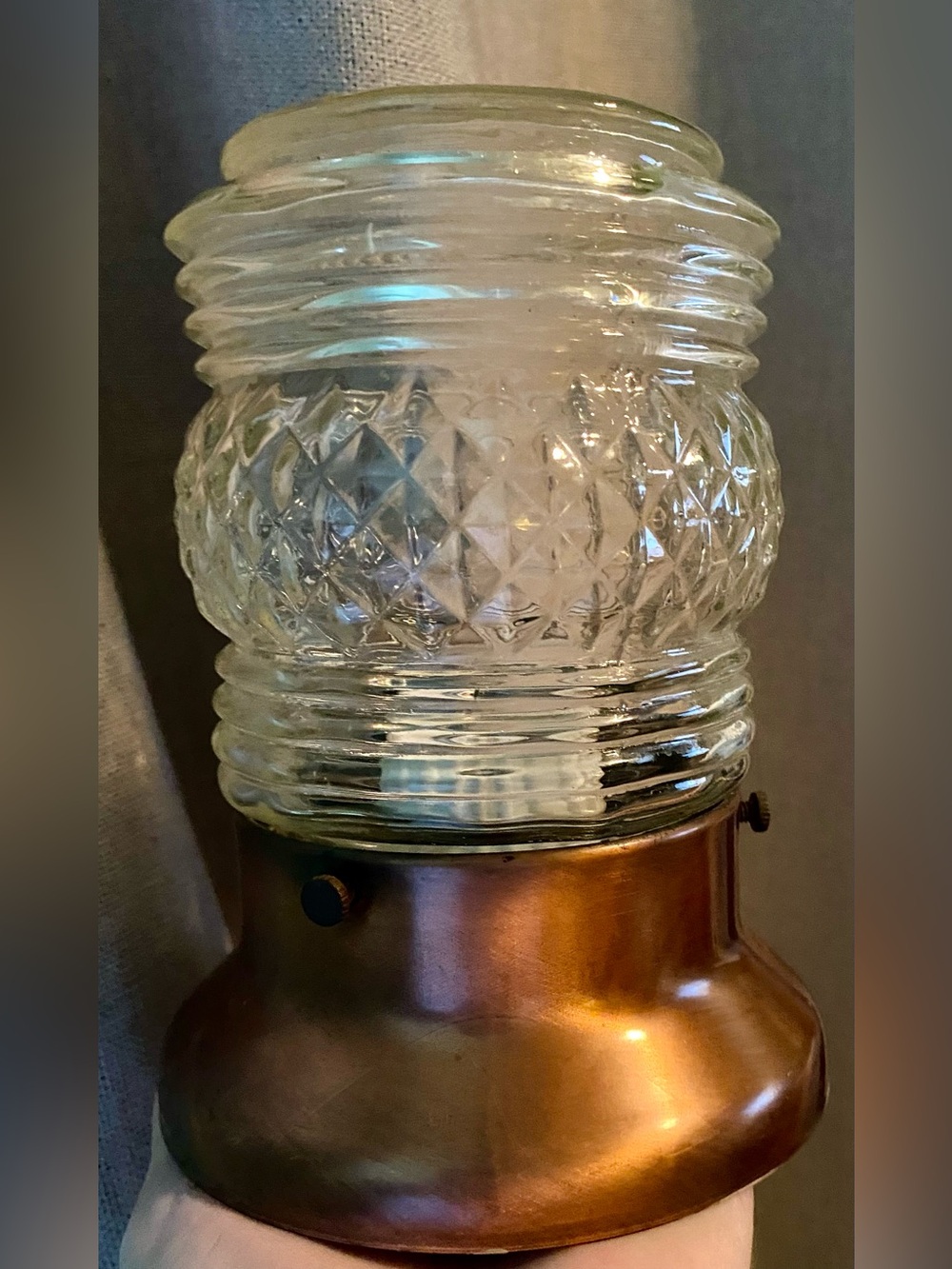 1940-1950 vintage quilted jelly jar glass glob wall or ceiling light.